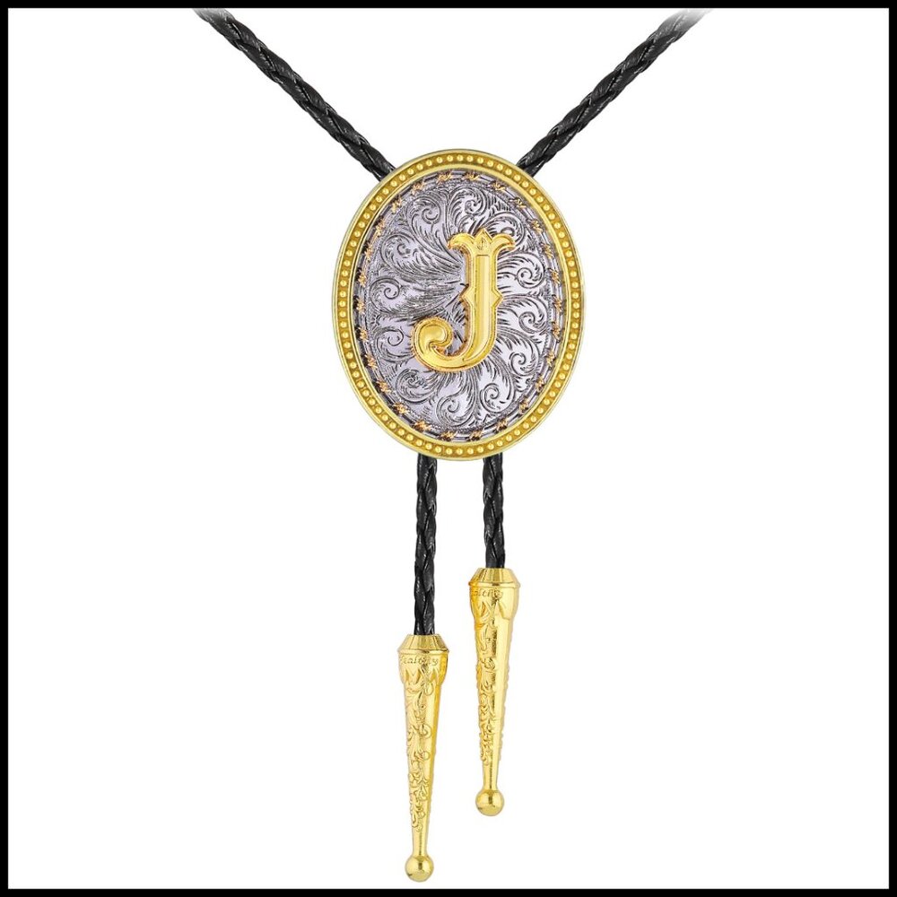 Gold Leather Bolo Tie Western Style Adjustable Handmade Cowboy Accessory